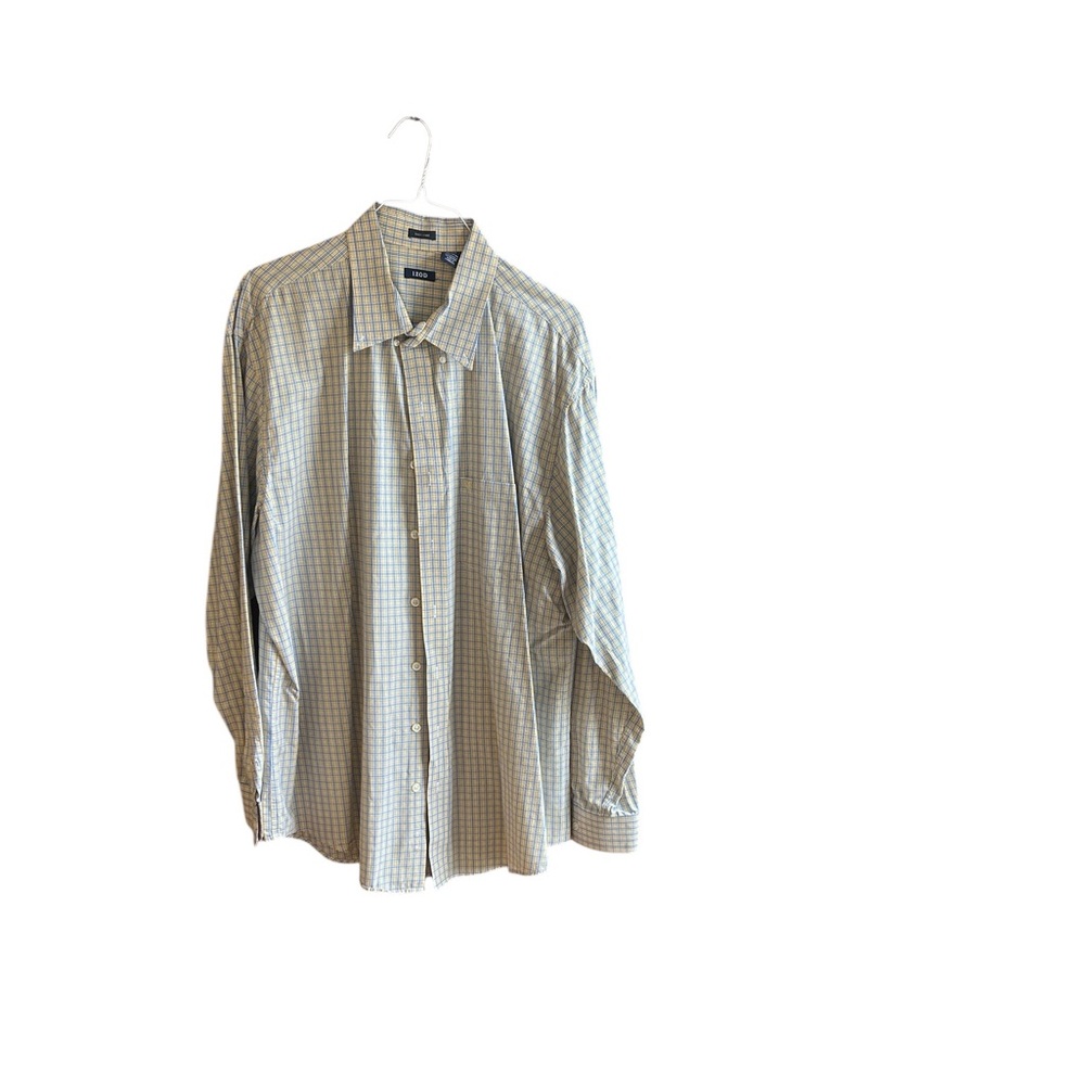 Izod Easy Care blue yellow white plaid long sleeves dress shirt Sz 2XLT